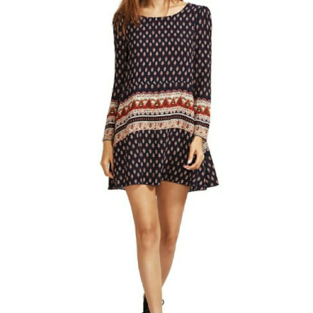 Boho Tunic Hippie Shirt Swing Dress Mini Dress